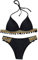 TSWRK Damen Bikini Set, Triangel Bikini Damen Push Up sexy Welle Print, gestreift Bikini Bandeau mit Nackenträger für Sandbank Schwimmhallen Meer, Schwarz