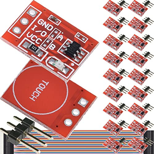 DAOKAI 20 Pcs TTP223 Module de Bouton Tactile Autobloquant Jog Capacitif Tactile Interrupteur Capteur Module Monocanal pour Arduino avec Câble Dupont