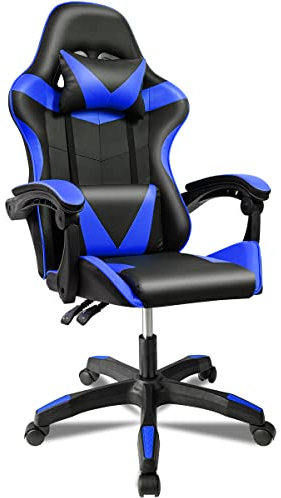 Silla Gaming Ergonómica Reclinable con Cojín Lumbar y Cervical | Altura Ajustable, Reposabrazos Acolchados, Ruedas 360° | Ideal para Oficina, Escritorio, Teletrabajo, Estudio, Juego, Ordenador