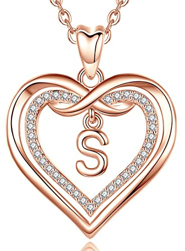 AEONSLOVE Collana Lettera Donna Ciondolo Nome Personalizzabile Collana Iniziale S Oro Rosa Regalo Compleanno Natale per Figlia Amica Ragazza