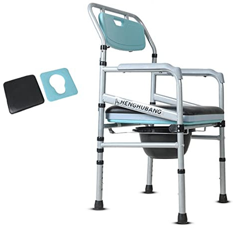 HEBEHO Klappbarer Toilettenstuhl aus Stahl, höhenverstellbarer Nachtstuhl für Senioren, Behinderte, Sitzerhöhung mit Rückenlehne/Armlehne/Eimer