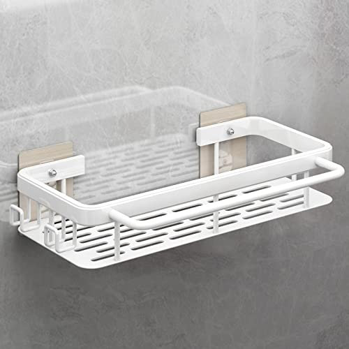 FOXWHALE Organizador para Fregadero de Cocina, Aluminio Organizador de Fregadero Organizador Estropajo Fregadero con Ganchos y Toallero para Autoadhesiva Montar en La Pared Instalación, Blanco