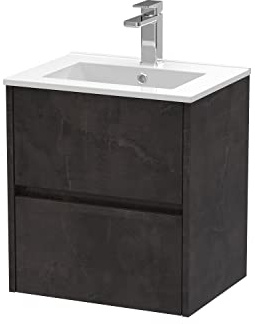 Hudson Reed HAV2602B Havana Wall Hung 2 Drawer Vanity Unit & Minimalist Ceramic Basin, 500mm, Matt Metallic Slate