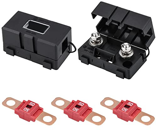 Midi Sicherung, 3 Stück Midi Schraubsicherungen 2 Stück ANS Sicherungshalter 12V-58V Midi Hochstromsicherung für Pkw, Lkw, Baufahrzeugen, Bussen, Wohnwagen (50A)