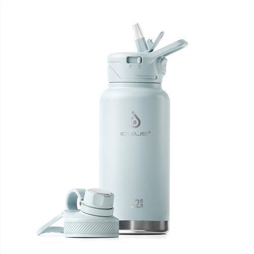 IDEUS Vakuumisolierte Wasserflasche, 32oz (950 ml) Edelstahl Doppelwand Flasche Metall Sport Kantine mit auslaufsicherem Schraubverschluss (Hellblau)