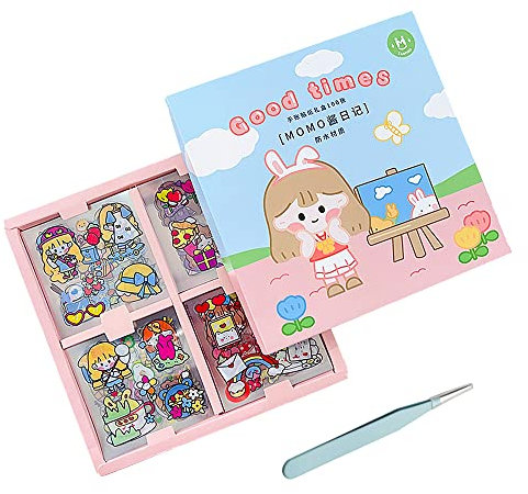 PLCatis Kawaii Sticker 100 Blätter Cartoon Aufkleber Kawaii Scrapbook Stickers Niedliches Cartoon Mädchen Aufkleber mit Pinzette für DIY-Kunsthandwerk Sammelalbum Fotoalbum Planer Kalender