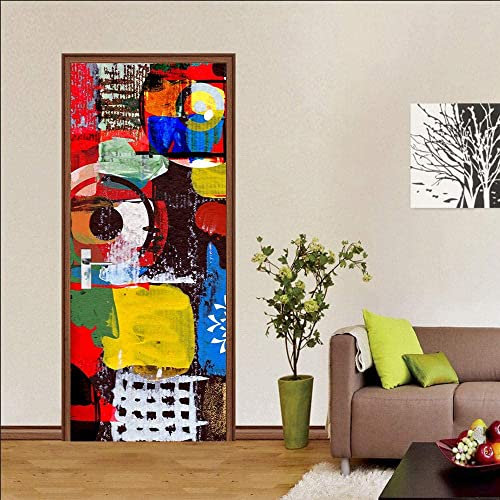 3D Kreative Türaufkleber Einfachheit Fenster Bunte Mauer Graffiti 77 X 200 Cm Türtapete Selbstklebend Türposter - Fototapete 3D Effekt Türfolie Poster Tapete Wandtattoo Diy Selbstklebende Wandbild