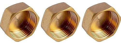 Pinsheng 3/4 Brass Blanking Nut Cap, 3PCS Brass Cap Hose Caps Hexagonal Internal Thread Cap Blanking Stop Cap with Washers for Washing Machine Radiator Valve Faucets