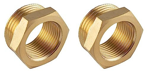 konst-install Reduzierstück 1 auf 3/4 Zoll (AG Ø 33,2mm x IG Ø 24,1mm) aus Messing, Außengewinde X Innengewinde, AG/IG Reduzierung, Gewinde-Fitting (Packung mit 2)