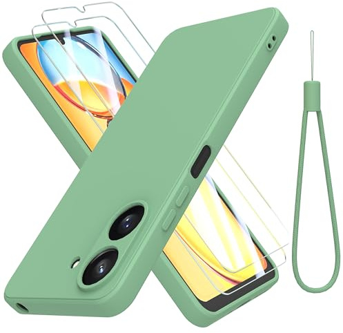 THIYUFUNS Hülle für Xiaomi Redmi 13C 4G (6.74) Handyhülle mit 2 Stück Schutzfolie, TPU Silikon Liquid Silicone Dünne Weiche Mikrofaserfutter Stoßfest Case SchutzHülle für Xiaomi Redmi 13C 4G - Grün