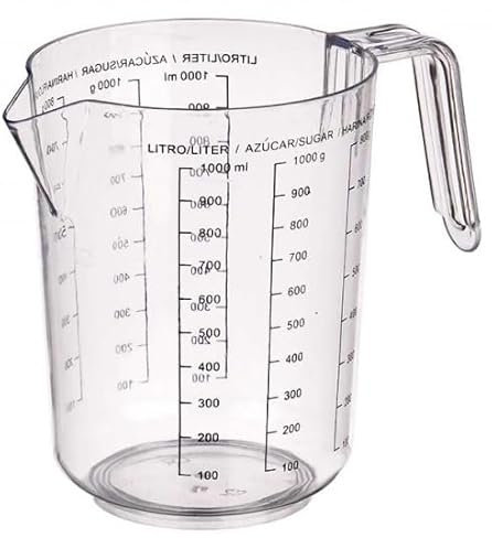 Generic Großer Messbecher bis 1 Liter | Robuster Kunststoff-Messbecher mit verschiedenen Skalenmarkierungen für Flüssigkeiten, Zucker oder Mehl | 1000 ml oder 1000 g Fassungsvermögen