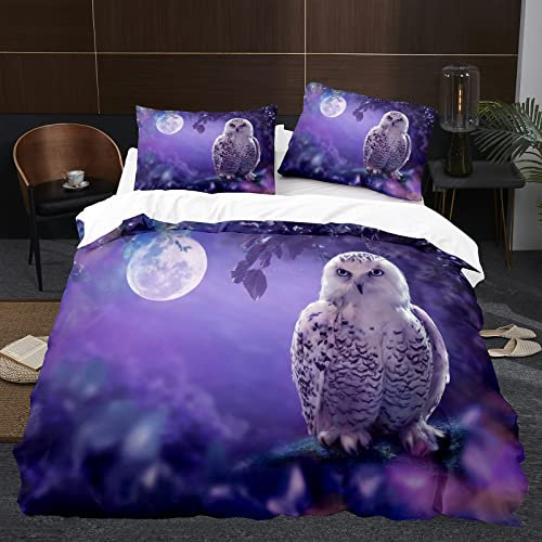 NDXRWDZR Bettwäsche 220x240 Lila Eule Bettwäsche-Set mit Reißverschluss Schließung für Erwachsene Kinder Weicher Atmungsaktive Mikrofaser Bettbezug + 2 Kopfkissenbezug 80x80 cm