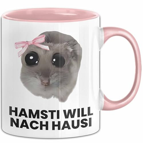 Sad Hamster Meme Lustige Tasse Hamsti Trauriger Hamster Büro Kaffee-Becher Hamsti Will Nach Hausi (Rosa)