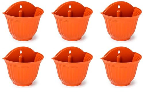 AC - Pack de 6 macetas de plástico para Pared, macetero, Tiesto de Colgar, Recipiente para Plantas, Flores, balcón, Porche, hogar, Fabricada en España (Marrón - 26 x 29,5 x 19 cm)