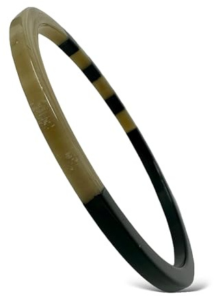 Yvelise Bracelet femme en corne de buffle - Jonc fait main au Vietnam - Authentique - Carré Noir Fin