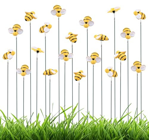 NQEUEPN 20pcs Bee Garden Stakes Decor, Resin Bee Yard Stakes Vivid Garden Stakes Decorative Bee on Stick Yard Art Decorations for Pot Lawn Patio Corridor Flower Bed Outdoor Plant