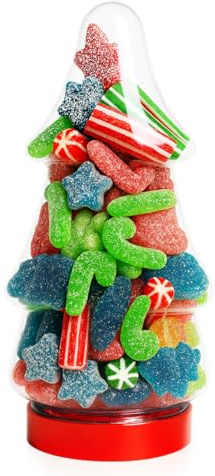 Christmas Tree Shaped Sweet Jar | Festive Candy Jar Gift Pick n Mix sweets for Xmas Selection Traditional Taste Treat for Everyone- Christmas Sweets 360g
