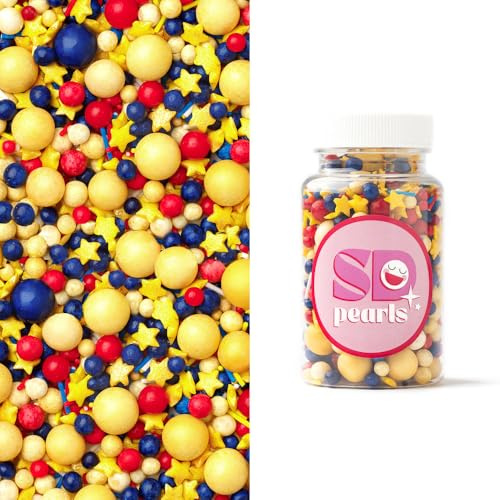 SD Pearls–Bunte Zuckerstreusel für Kindergeburtstag, Babyshower, Motto-Partys & Cupcakes, Essbare Tortendeko für Kuchen, Muffins & Desserts (Mix „Super Hero“, 100g)