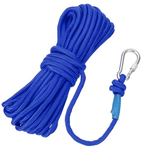 Rebower Cuerda de anclaje de nailon con gancho, cuerda de polipropileno trenzado hueca de 5/16 x 49 pies, cuerda flotante para barco, [para piscina de acoplamiento], color azul