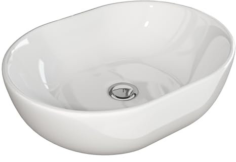 LEMONBATH Lavabo sobre Encimera Ovalado Blanco Brillo - Medidas 48 x 35 x 14 cm - Lavabo para colocar Sobre Encimera de Muebles de Baño - Lavabo de Ceramica - Lavabo para Grifo Lavabo Alto