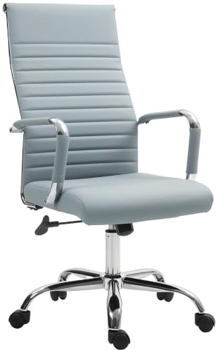 Vinsetto Bürostuhl Ergonomischer Schreibtischstuhl mit Armlehne, Höhenverstellbarer Drehstuhl mit Wippfunktion, Kunstleder, Gepolstert Computerstuhl, Hellgrau