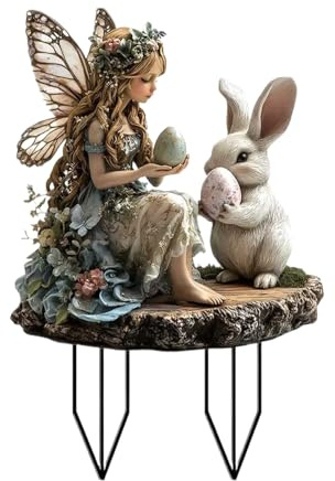 Hasen Und Elfen Figuren Osterdekoration Außen, 2d Acryl Feen Und Hasen Gartenstecker Ostern, Osterhase Osterdeko Vintage Garten, Gartendeko Für Draußen Wetterfest, Osterhasen Frühlingsdeko Aussen