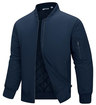 33,000ft Bomberjacke Herren Wasserdichte Winddichte Übergangsjacke Leichte Blousonjacke Fliegerjacke Herbst Winter Jacke mit 4 Taschen Dunkelblau M