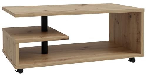 Casa Vital BALIAN Couchtisch mit Rollen, 105 x 60 x 45,5 cm, Wohnzimmermöbel, Rolltisch, mehrstufiges Design, Regalsystem, MDF-Konstruktion, 40 kg Tragkraft (Eiche)