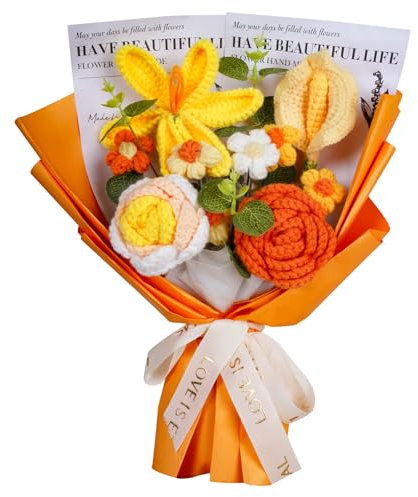 janeunique Crochet Flowers Bouquet Knitted Flower Bouquet for Anniversary Graduation Outdoor Home Decoration Wedding (Yellow)