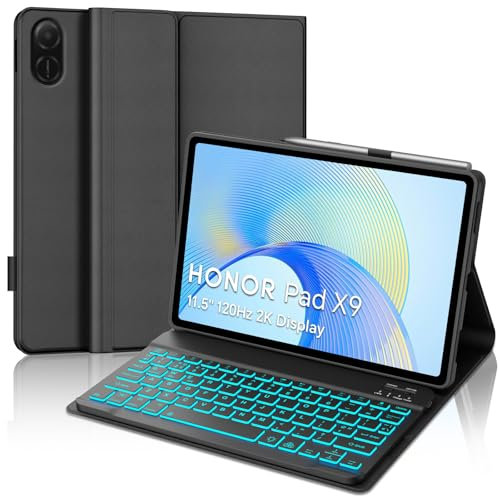 IVEOPPE Keyboard Case for Honor Pad X9 11.5 Inch 2023, UK Layout Keyboard for Honor Pad X9, Cover with Magnetically Detachable Backlight Keypad for 11.5'' Tablet X9, Black