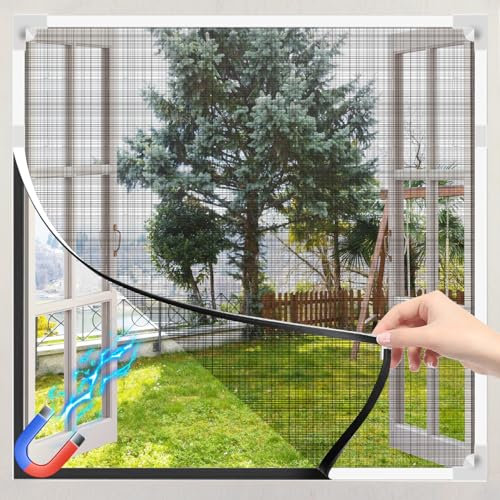 Fliegengitter Fenster Magnet, DIY Max 120 x 100 cm Magnetischer Insektenschutz für Fenster, Verstellbarer Magnetisches Fliegengitter für Hält Käfer Fliegen Moskitos Fern, Ohne Bohren