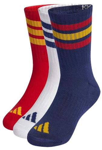 adidas Unisex Kids 3STRIPES CUSHIONED SPORTSWEAR CREW SOCKS 3 PAIR PACK, dark blue/team power red 2/white, 6-7 Years