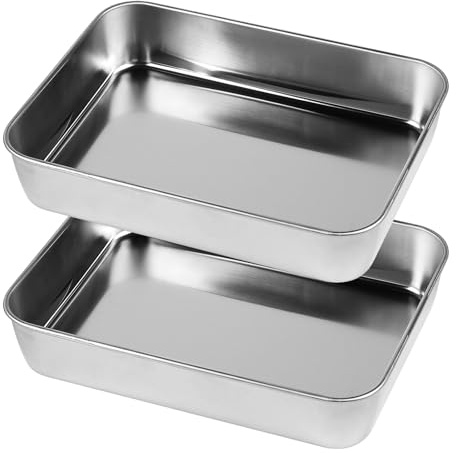 SWAWIS 2 Pezzi 23.8x18x4.7cm Teglia Forno Rettangolare, Teglia da Forno in Acciaio Inox per cottura a forno, Lavabile in Lavastoviglie