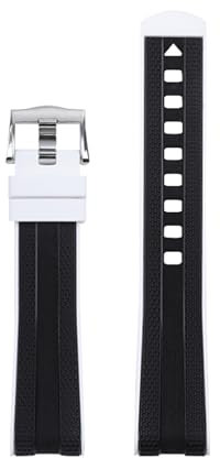 SRDRK Für Omega Seamaster 300 Universe 007 Curved End Fluorkautschuk Silikon Armband 20mm Uhr Soft Strap Herren Ersatz(Black White2)