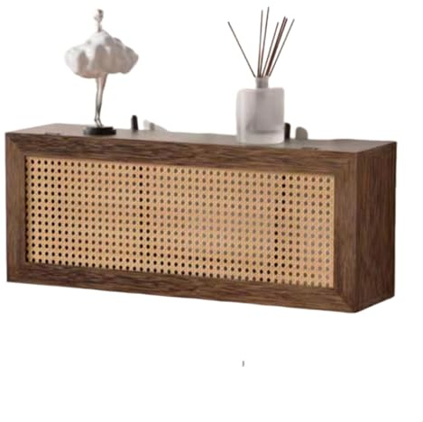Rattan-WLAN-Router-Aufbewahrungsschrank for Kabelmodems und Netzwerkgeräte – Hölzerne WLAN-Router-Box, stilvolles Design mit Belüftung und Kabelmanagement(50 * 13 * 20cm)