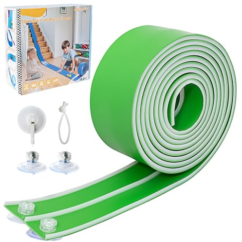 Flex Track 4.5m Starter Set, Flexible Race Car Ramp Track for Ages 3 & Up with Suction Cups Compatible with Diecast 1/64th Cars (Green & White)