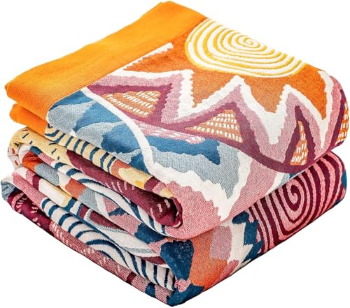 HOORDRY Boho-Überwurfdecke für Bett, 100 % Baumwolle, Sofaüberwurf, groß, 2-Sitzer. Atmungsaktive, hautfreundliche Decken für Couch, Sofa und Geschenk, bunte Tagesdecken, Doppelbettgröße, 150 x 200 cm