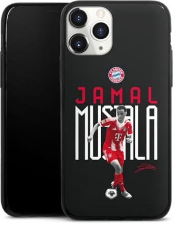 Slim Case extra dünn kompatibel mit Apple iPhone 11 Pro Silikon Handyhülle schwarz Hülle FC Bayern München Jamal Musiala Offizielles Lizenzprodukt