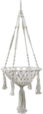Bollisate Cat Swing - Macrame Boho Cat Bed,Woven Cotton Rope Net Basket for Pet Storage Puppy Climbing Bedside Window Sill Desk Perch Outside Animal Resting