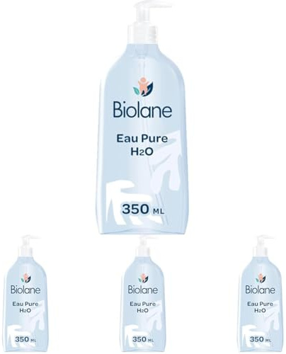 BIOLANE - Eau Pure H2O - Nettoyant Pour Le Visage, Corps Et Siège Du Bébé - Sans rinçage - 1 flacon-pompe 350ml - Fabriqué en France (Lot de 4)