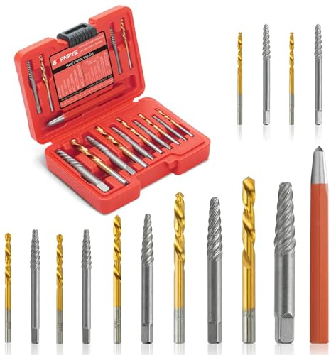 15 Piece Screw Extractor Kit with Left Hand Drill Bits Set | Cr-Mo & HSS Cobalt Steel, Removes Broken Bolts, Rounded Nut Removal, Ez Out Stripped Screws, Includes Centre Punch