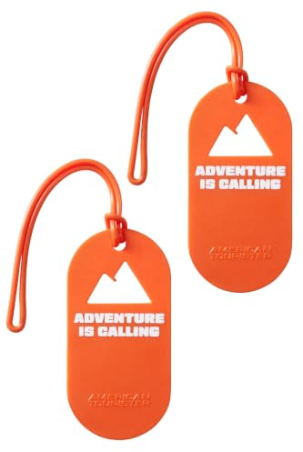 American Tourister Gepäckanhänger - Kofferanhänger für Koffer und Taschen, mit Aufdruck und Adresskarte, Set aus 2 Stück - Adventure is Calling