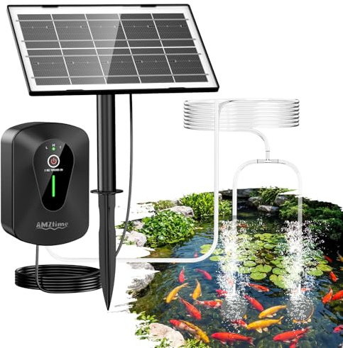 2.5W Solar Pond Aerator, AMZtime Solar Air Pump for Pond with 2200mAh Battery, 3 Modes (18H/36H/72H) Solar Pond Oxygenator, Solar Air Pump for Garden, Fish Tank, Aquarium, Hydroponics