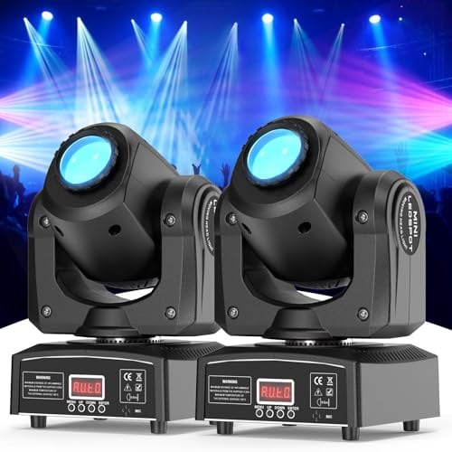 Mini 50W Moving Head LED Beam Bühnenlicht, RGBW Partylicht mit 8 Mustern 8 Farben Wash Fokus Lichteffekt DMX512 Soundsteuerung für KTV Bars Bühnen DJs 2 Stück