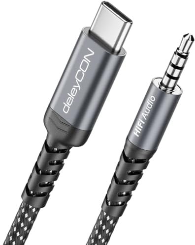 deleyCON 0,5m USB-C auf 3,5mm Audio Kabel Adapter | Kurze 50cm, USB Typ-C Stecker zu Klinke Stecker, für Kopfhörer, Lautsprecher, HiFi, iPhone 17/16/15, iPad, Galaxy S26/S25
