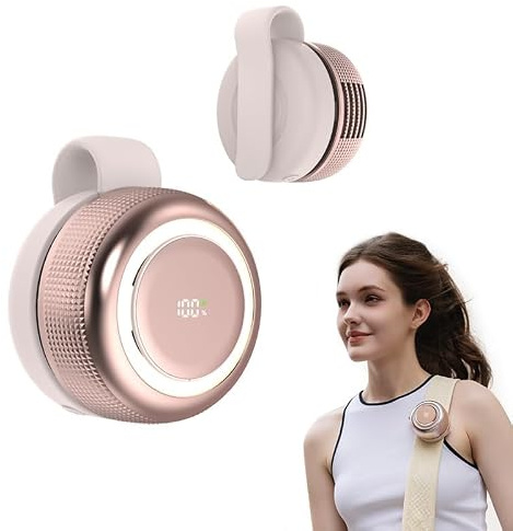 TFQXA1Z Ultra-Quiet Bladeless Clip-On Fan, 360° Rotatable Personal Fan with Digital Display, 5-Speed Rechargeable Mini Fan for Home, Office, School, Summer Gift (Pink)