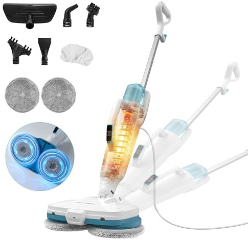 Dampfreiniger 10-in-1 mit Handgerät, 15s Schnellaufheizung, 2 Dampfstufen & Sprayfunktion, 500 ml Tank, Steam Mop für Fliesen, Laminat, Parkett, Teppich, Küche, Bad, Blau