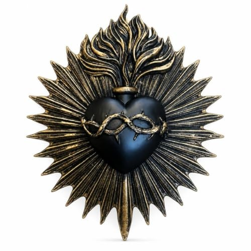 Jinhxofs Placa Corazón Tallado Placa con Corazón Sacro en Relieve coración para Coleccionistas, Negro