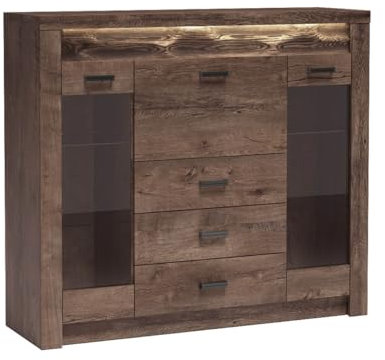Mirjan24 Barschrank Indiano I-08 mit 3 schubladen, Barkommode, Highboard, Getrönkeschrank, Schrank mit Getränkefach (Esche Dunkel, ohne Beleuchtung)