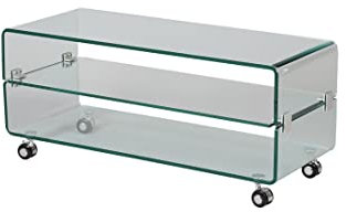 Meuble TV Verre sur roulettes - Clean - L 100 x l 40 x H 44 cm - Neuf